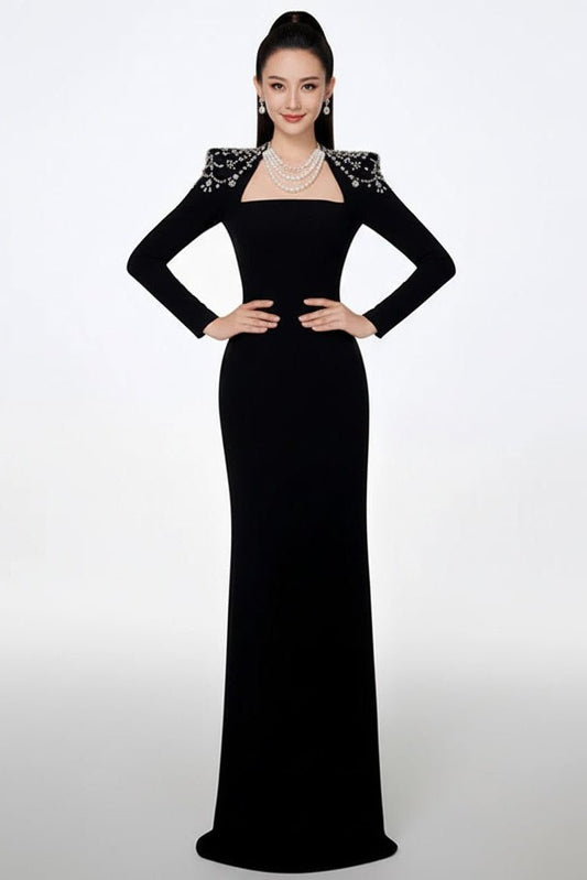 Rhinestone Long Sleeve Bodycon Evening Dress by Shine | from Luxe Lane | SKU: -1 | Barcode:  | Options: Red M(8) | Rhinestone Long Sleeve Bodycon Evening Dress