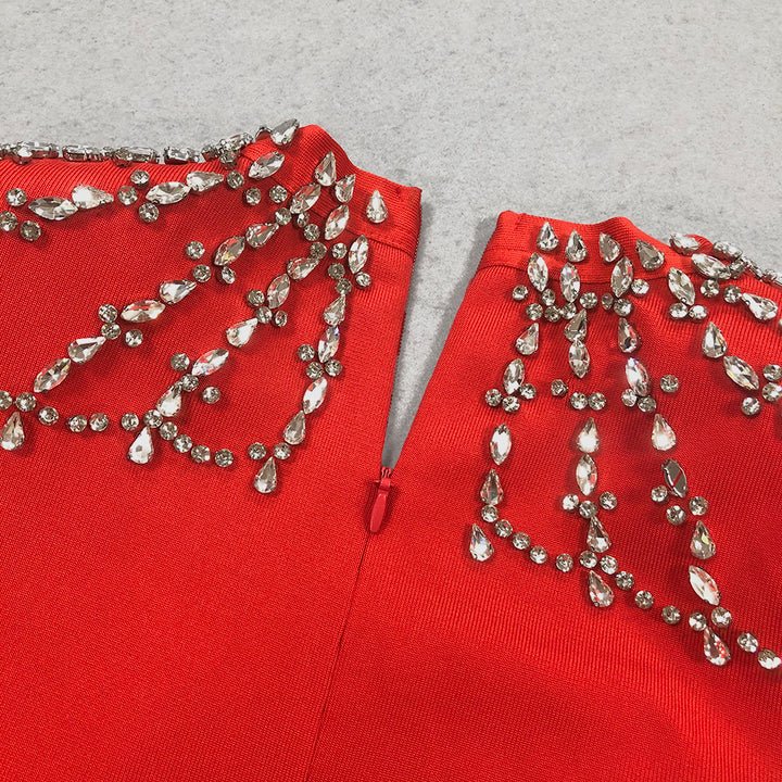 Rhinestone Long Sleeve Bodycon Evening Dress by Shine | from Luxe Lane | SKU: -6 | Barcode:  | Options: Black M(8) | Luxury Womens Fashion Clothes High End Rhinestone Long Bodycon Bandage Dress Elegant Red Gallant Evening Party Dresses for Women