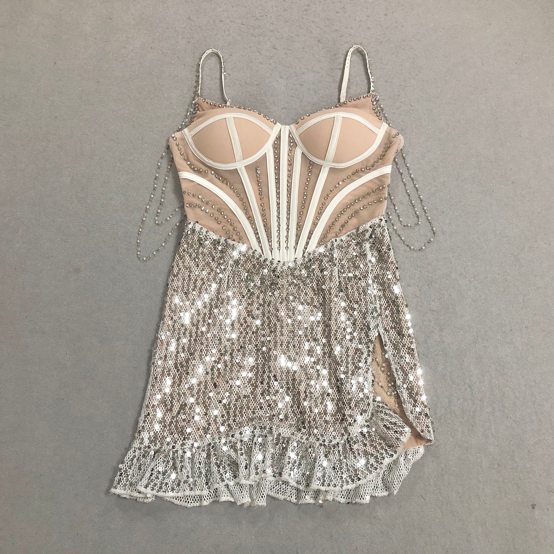 Rhinestone Mesh Bodycon Mini Party Dress | Luxe Lane Silver / L(6) Rhinestone Mesh Bodycon Mini Party Dress | Luxe Lane Silver / L(6)