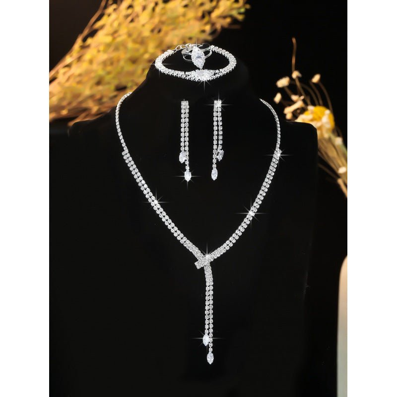 Rhinestone Necklace, Earrings, Bracelet & Ring Set by CJ | jewelry from Luxe Lane | SKU: CJLX224429501AZ | Barcode:  | Options: | Rhinestone Necklace, Earrings, Bracelet & Ring Set