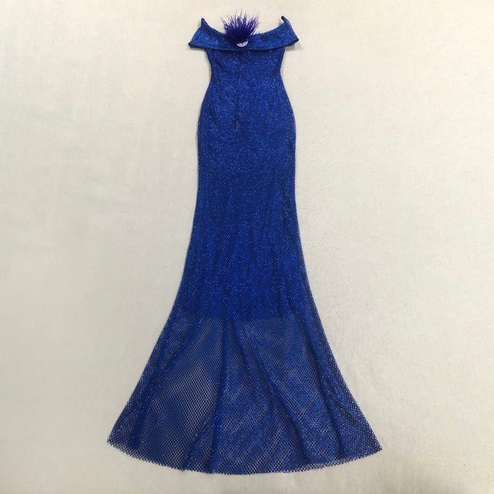 Rhinestone Off - Shoulder Feather Mermaid Maxi Evening DressEvening Maxi DressBlueS(6)blueLuxe Lane