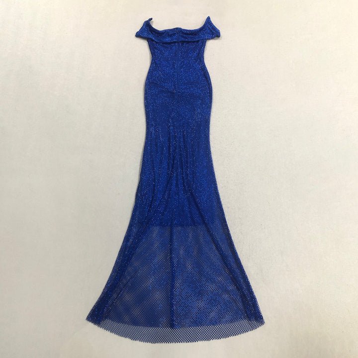 Rhinestone Off - Shoulder Feather Mermaid Maxi Evening DressEvening Maxi DressBlueS(6)blueLuxe Lane