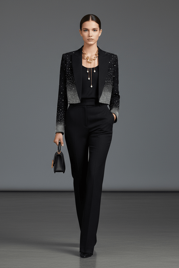 Rhinestone Ombre Cropped Blazer JacketBlazerBlackS(6)blackLuxe Lane