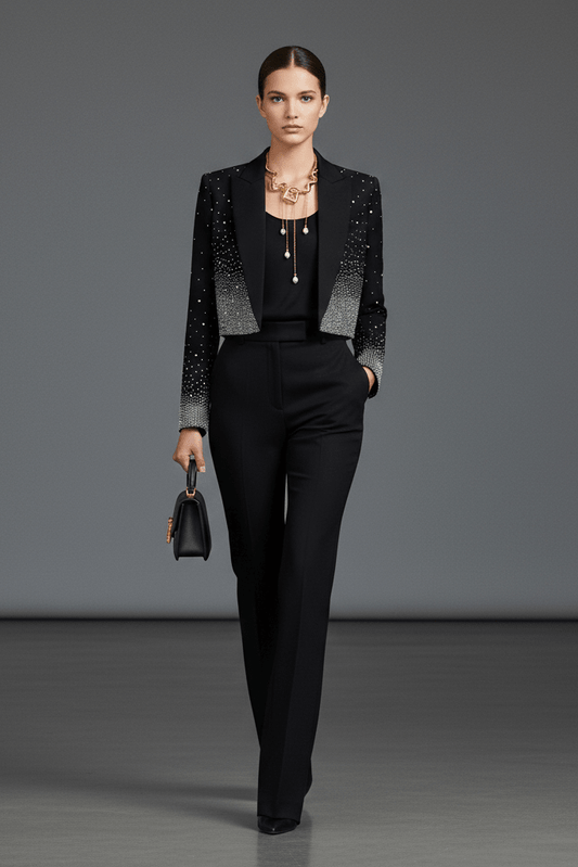 Rhinestone Ombre Cropped Blazer JacketBlazerBlackS(6)blackLuxe Lane