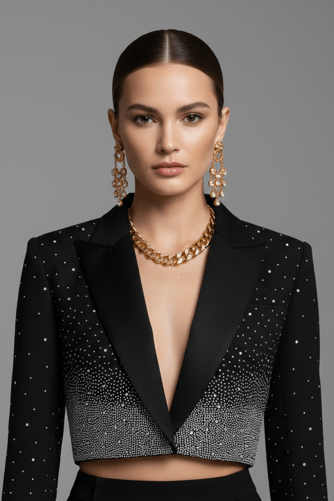 Rhinestone Ombre Cropped Blazer JacketBlazerBlackS(6)blackLuxe Lane