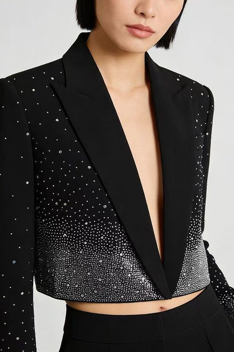 Rhinestone Ombre Cropped Blazer JacketBlazerBlackS(6)blackLuxe Lane