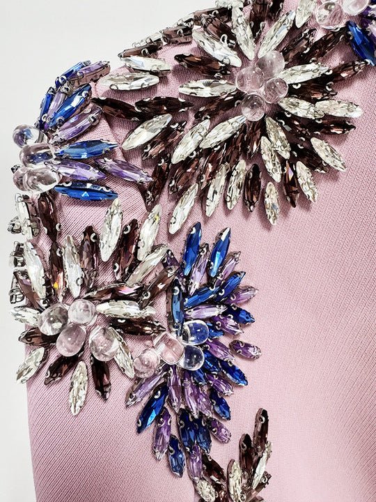 Rhinestone Sequin Split Maxi Evening Gown by Luxe Lane | Party dresses from Luxe Lane | SKU:  | Barcode:  | Options: Pink S(6) | Elegant Rhinestone Pink Sequin Evening Dresses Luxury Maxi Gown Formal Split Event Dress Slim Fit Bodycon Party Wear