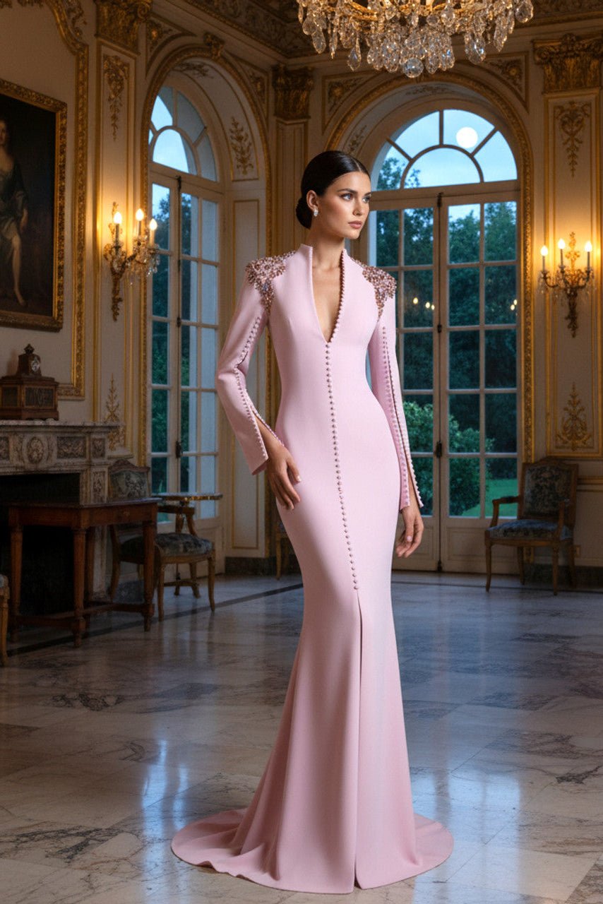 Rhinestone Sequin Split Maxi Evening Gown by Luxe Lane | Party dresses from Luxe Lane | SKU:  | Barcode:  | Options: Pink S(6) | Rhinestone Sequin Split Maxi Evening Gown