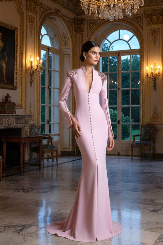 Rhinestone Sequin Split Maxi Evening Gown by Luxe Lane | Party dresses from Luxe Lane | SKU:  | Barcode:  | Options: Pink S(6) | Rhinestone Sequin Split Maxi Evening Gown