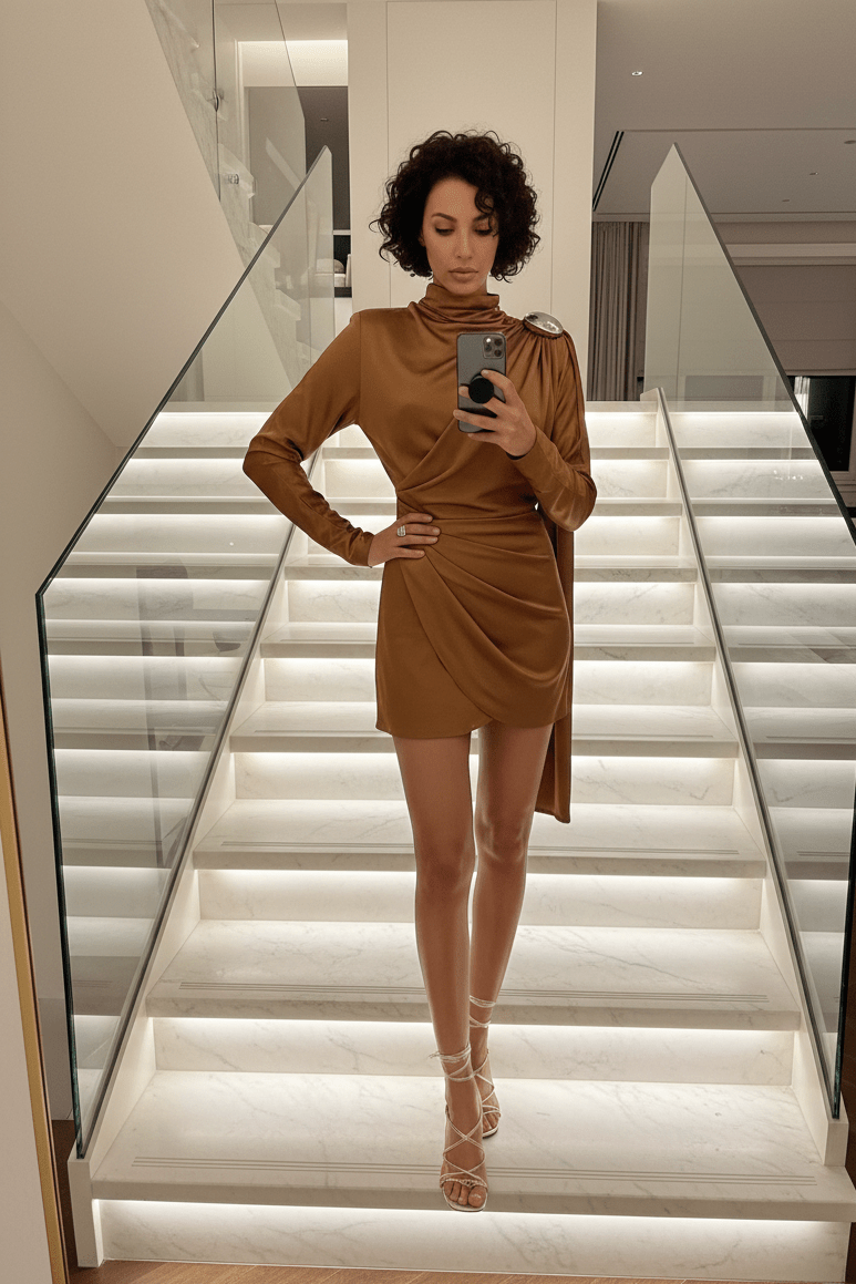 Ribbon Half - Turtleneck Pleated Mini DressBlackS(6)Luxe Lane