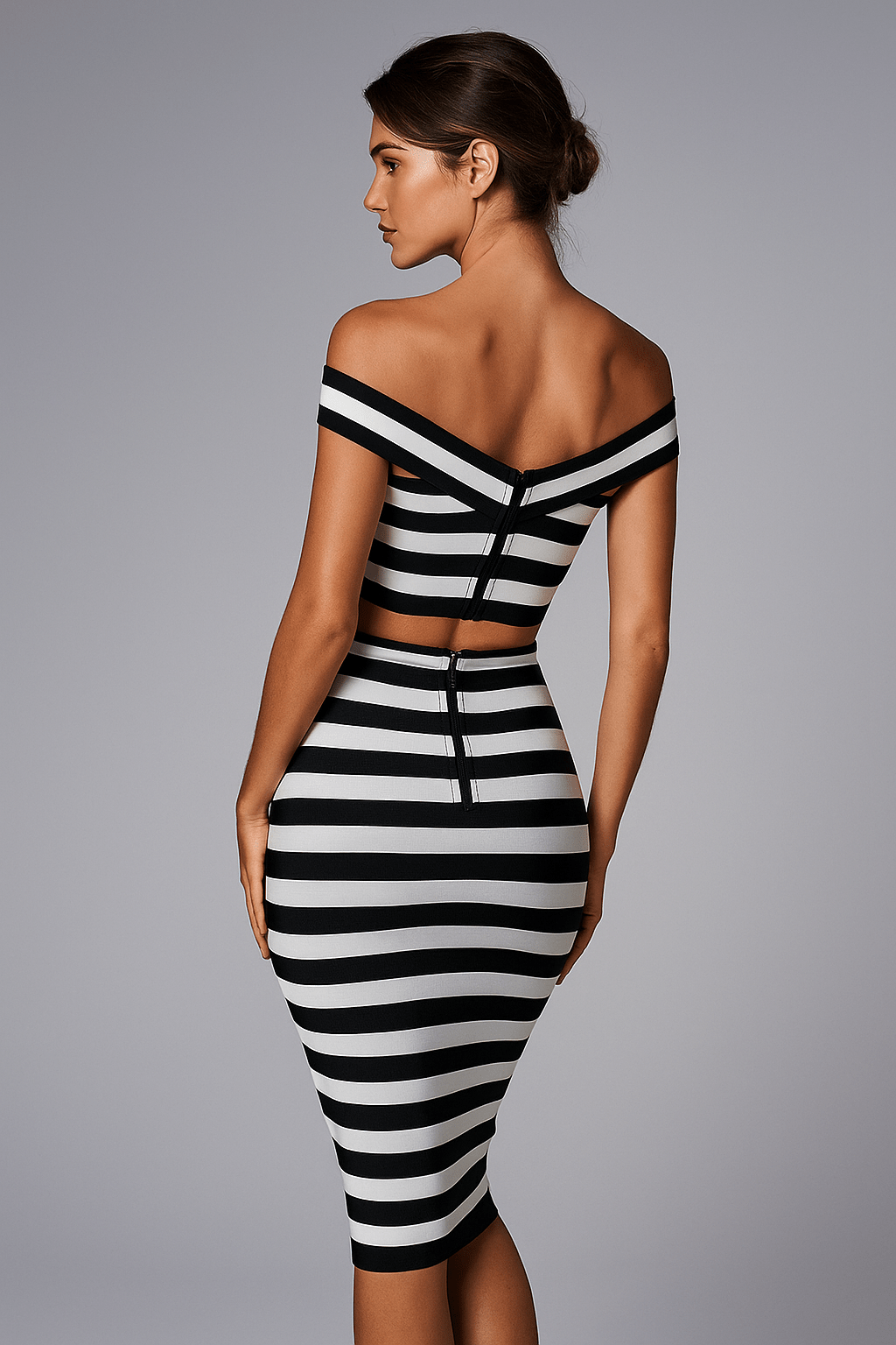 Riviera Monochrome Striped Gold Button Co - Ord Set by Luxe Lane | 2 piece shorts set from Luxe Lane | SKU: -1 | Barcode:  | Options: Black and white S | Riviera Monochrome Striped Gold Button Co - Ord Set