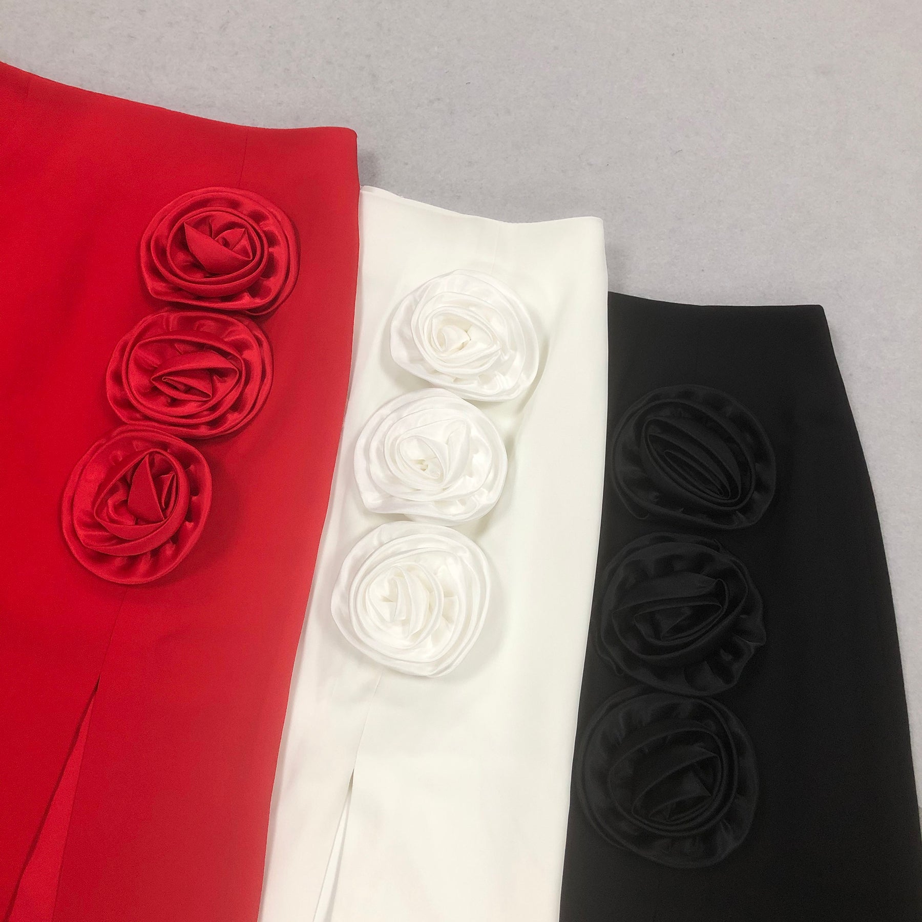 Riviera Red 3D Floral Maxi Skirt by Luxe Lane | from Luxe Lane | SKU:  | Barcode:  | Options: Black S | High Quality Ladies Winter Clothes 3D Flower Red Maxi Long Slit Casual Skirt Pencil Bodycon Bandage Skirts for Women