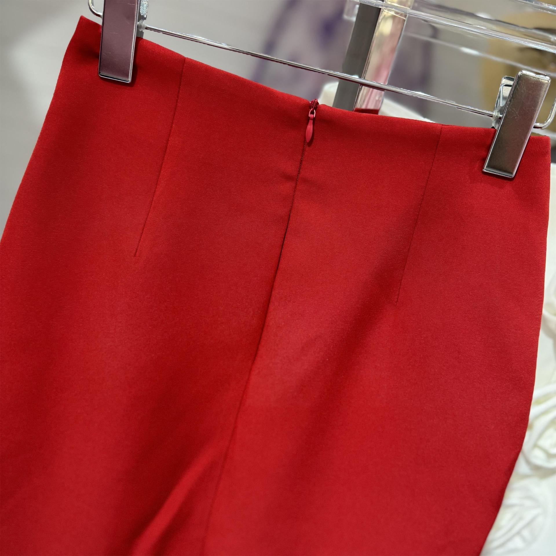 Riviera Red 3D Floral Maxi Skirt by Luxe Lane | from Luxe Lane | SKU:  | Barcode:  | Options: Black S | High Quality Ladies Winter Clothes 3D Flower Red Maxi Long Slit Casual Skirt Pencil Bodycon Bandage Skirts for Women