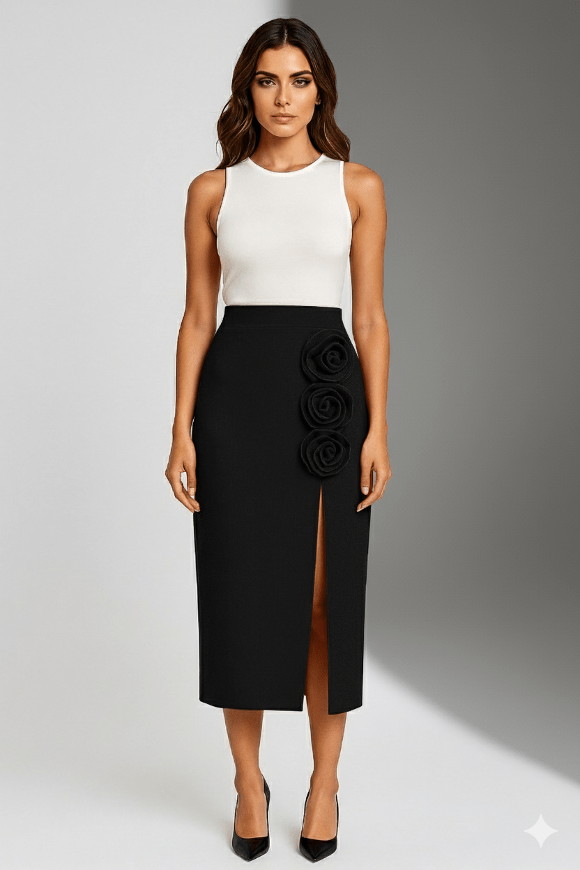 Riviera Red 3D Floral Maxi Skirt by Luxe Lane | from Luxe Lane | SKU:  | Barcode:  | Options: Red S | Riviera Red 3D Floral Maxi Skirt