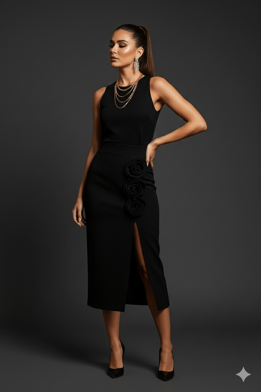 Riviera Red 3D Floral Maxi Skirt by Luxe Lane | from Luxe Lane | SKU:  | Barcode:  | Options: Red S | Riviera Red 3D Floral Maxi Skirt