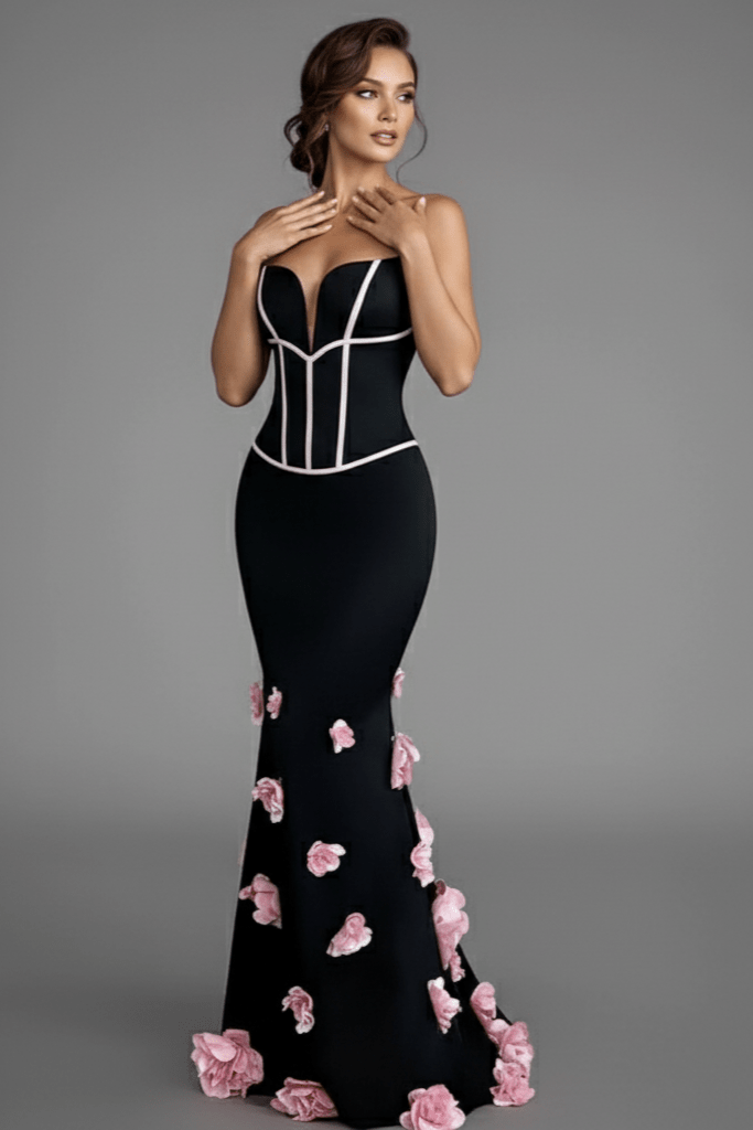 Rosa 3D Mermaid Evening Gown by Luxe Lane | from Luxe Lane | SKU:  | Barcode:  | Options: S | Rosa 3D Mermaid Evening Gown