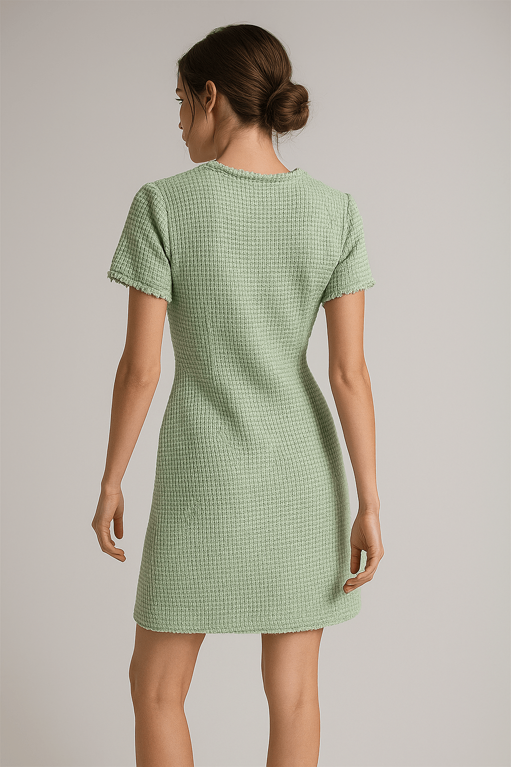 Rosa Lumière Pearl Tweed Dress by Luxe Lane | Mini gown from Luxe Lane | SKU:  | Barcode:  | Options: Light Green S | Rosa Lumière Pearl Tweed Dress