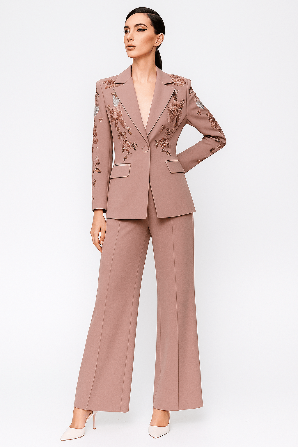 Rosabelle Embroidered Blossom Blazer Set by Luxe Lane | Blazer from Luxe Lane | SKU: -1 | Barcode:  | Options: Pink S | Rosabelle Embroidered Blossom Blazer Set