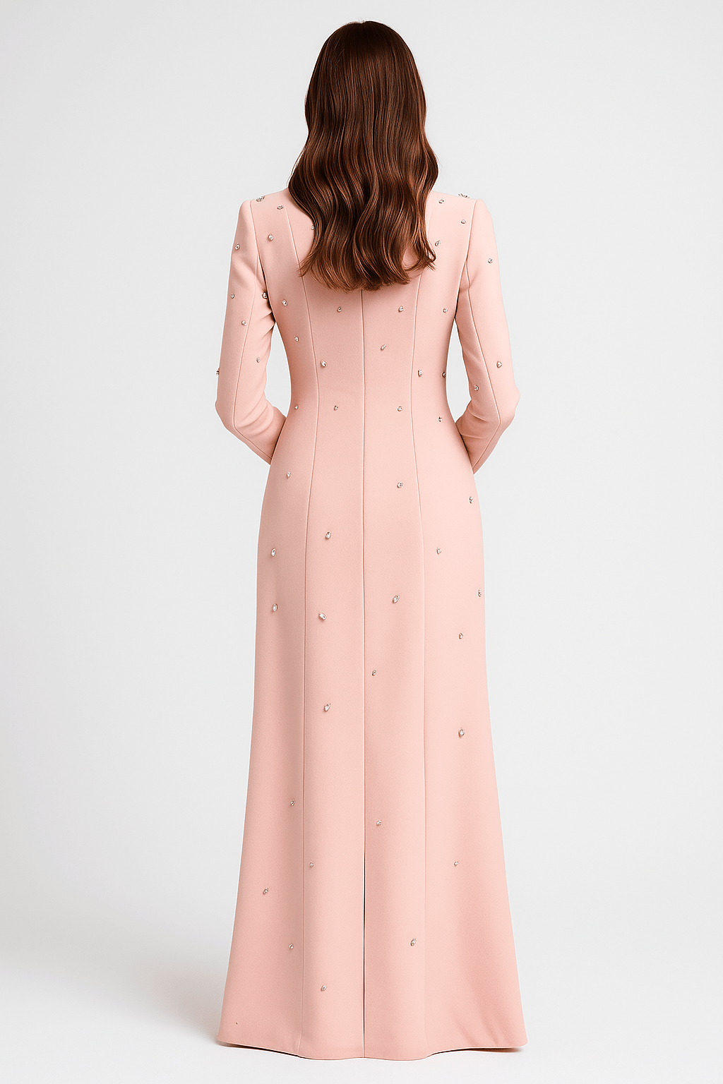 Rosabelle High - Neck Rhinestone Gown by Luxe Lane | from Luxe Lane | SKU:  | Barcode:  | Options: black S | three - quarter portrait of Luxe Lane pink high - neck gown with radiant rhinestone sparkle