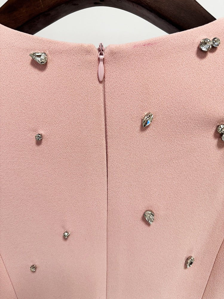 Rosabelle High - Neck Rhinestone Gown by Luxe Lane | from Luxe Lane | SKU:  | Barcode:  | Options: white S | Pink Luxury Fashion Evening Dresses Beaded Rhinestones Long Gown Pink Formal Dress for Women