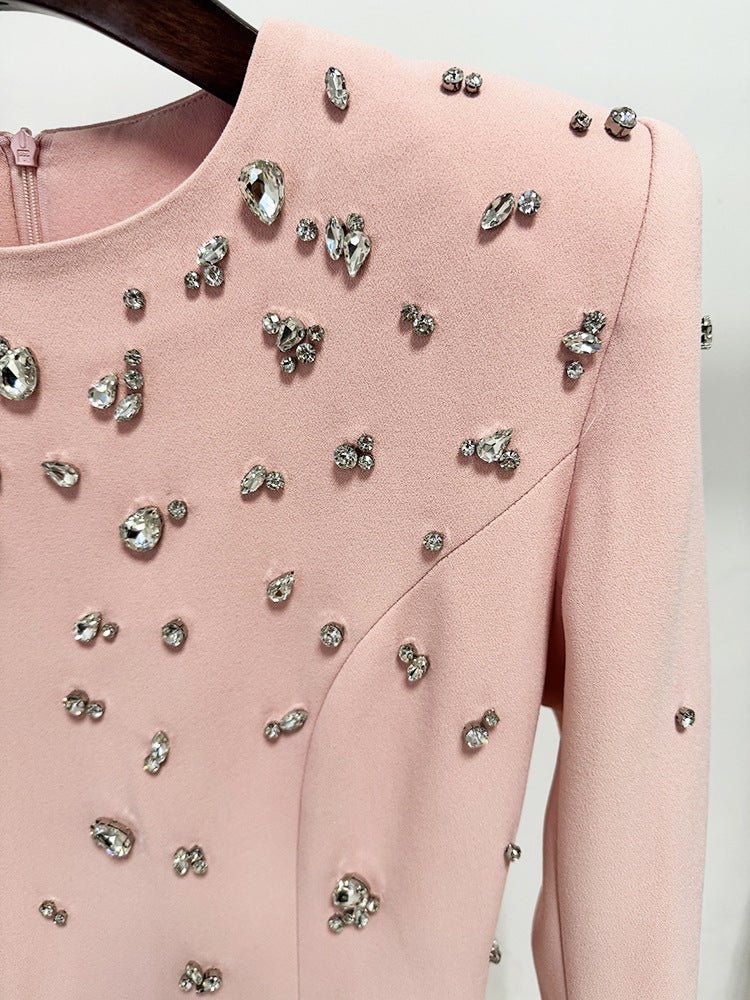 Rosabelle High - Neck Rhinestone Gown by Luxe Lane | from Luxe Lane | SKU:  | Barcode:  | Options: white S | Pink Luxury Fashion Evening Dresses Beaded Rhinestones Long Gown Pink Formal Dress for Women