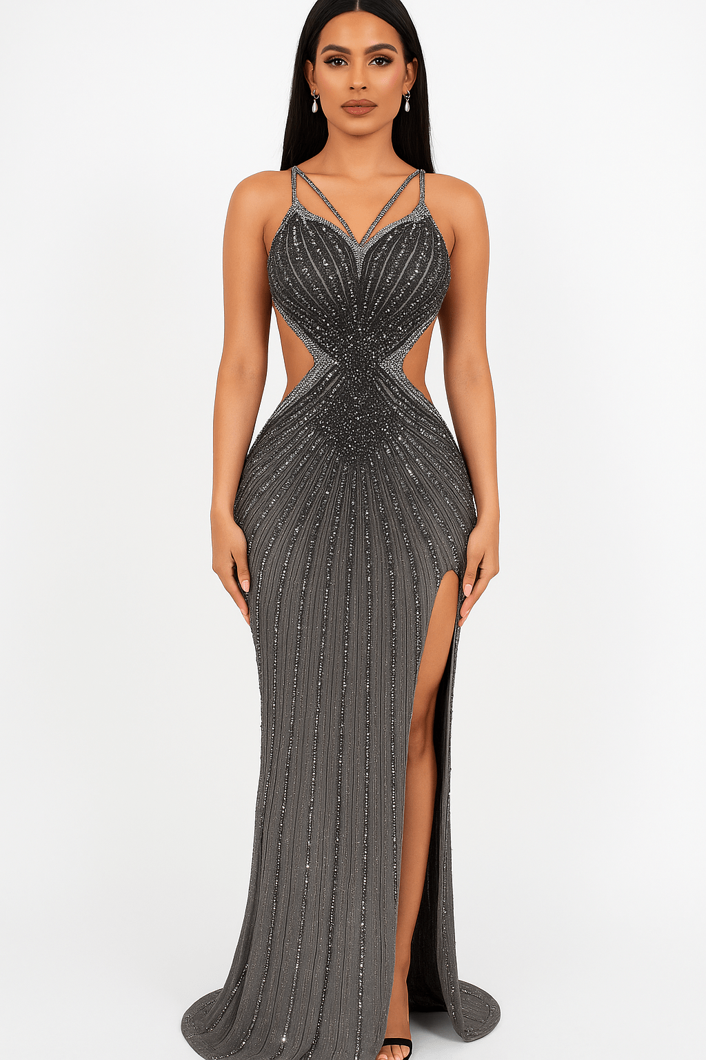 Rosalie Blush Crystal Cut - Out Mermaid Gown by Shine | from Luxe Lane | SKU:  | Barcode:  | Options: Red S | Rosalie Blush Crystal Cut - Out Mermaid Gown