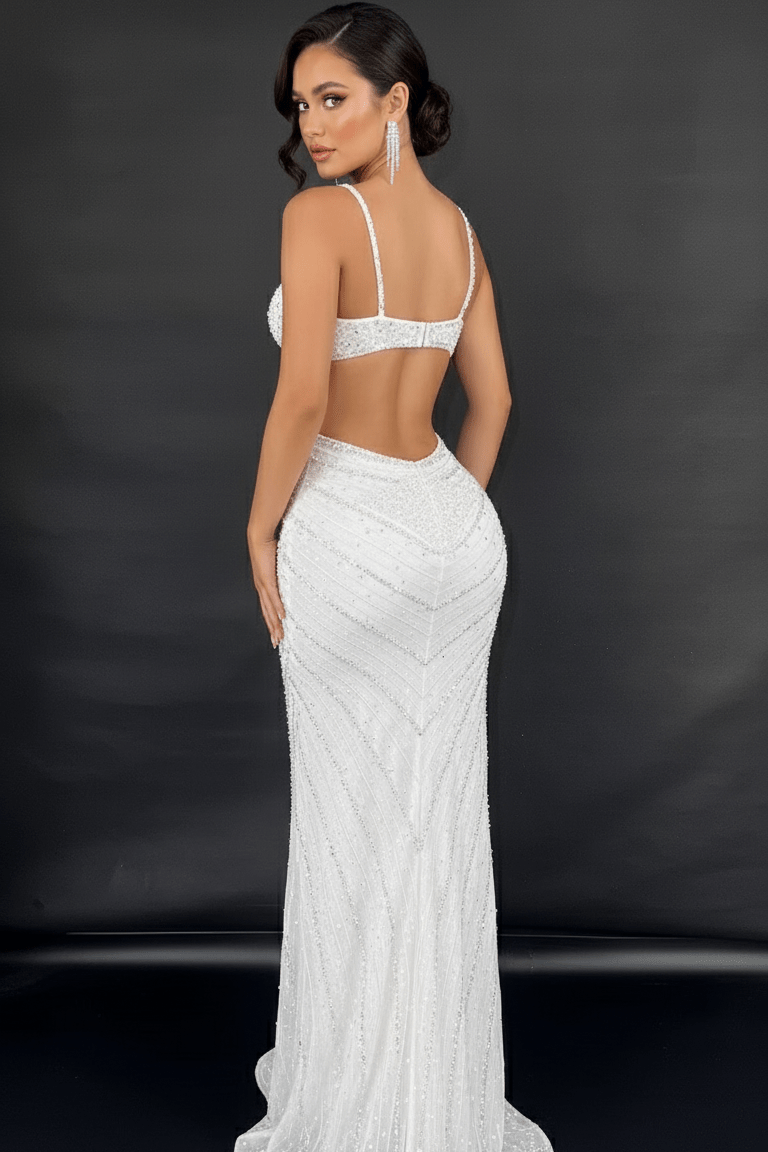 Rosalie Blush Crystal CutOut Mermaid Gown by Shine | from Luxe Lane | SKU:  | Barcode:  | Options: Black S | Rosalie Blush Crystal CutOut Mermaid Gown