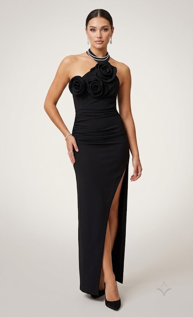 Rosavelle Red Halter Slit GownBlackXSLuxe Lane