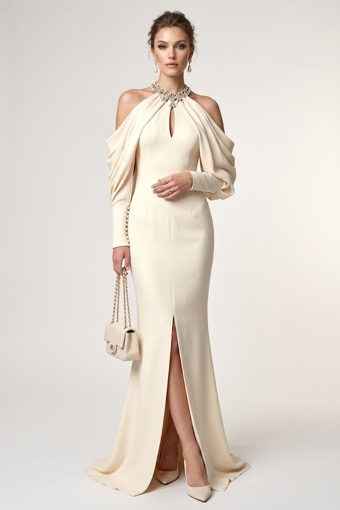 Rose Crystal Cold Shoulder GownEvening DressesPinkS(2)Luxe Lane