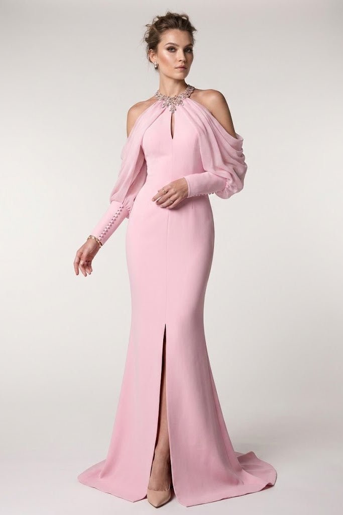 Rose Crystal Cold Shoulder GownEvening DressesPinkS(2)Luxe Lane
