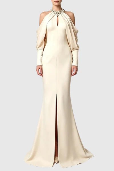 Rose Crystal Cold Shoulder GownEvening DressesPinkS(2)Luxe Lane
