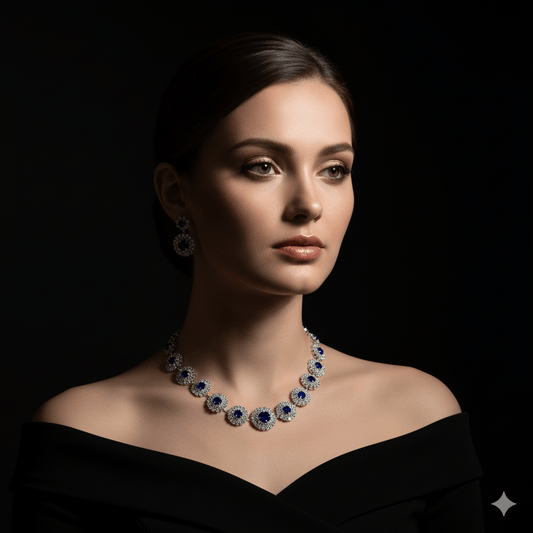 Round Rhinestone Quartz Necklace & Earrings Set by CJ | 0 from Luxe Lane | SKU: CJLX246901901AZ | Barcode:  | Options: White | Round Rhinestone Quartz Necklace & Earrings Set