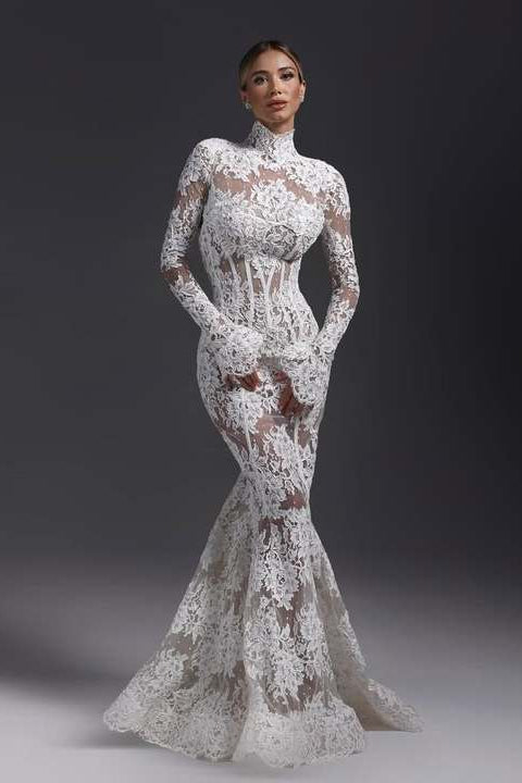 Ruolai Sexy Long Sleeve Bridal Dress Mermaid coming soonWedding Bride GownsIvory100 cmLuxe Lane