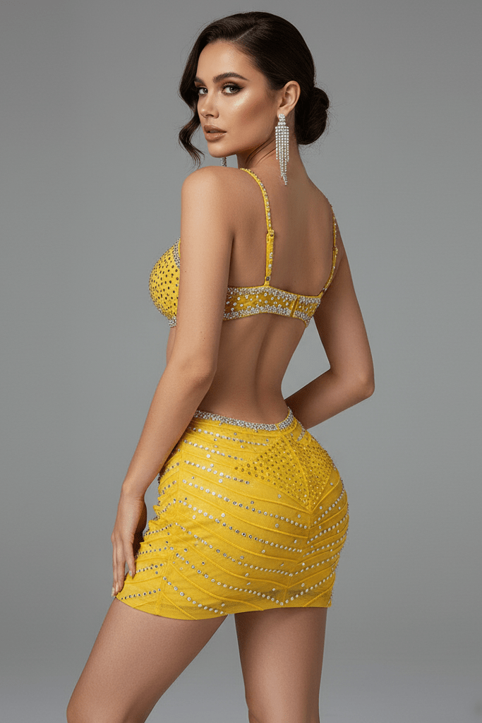 Saphira Pink Rhinestone Cutout Mini Dress by Luxe Lane | Club Dresses from Luxe Lane | SKU: -29 | Barcode:  | Options: Orange S | Saphira Pink Rhinestone Cutout Mini Dress