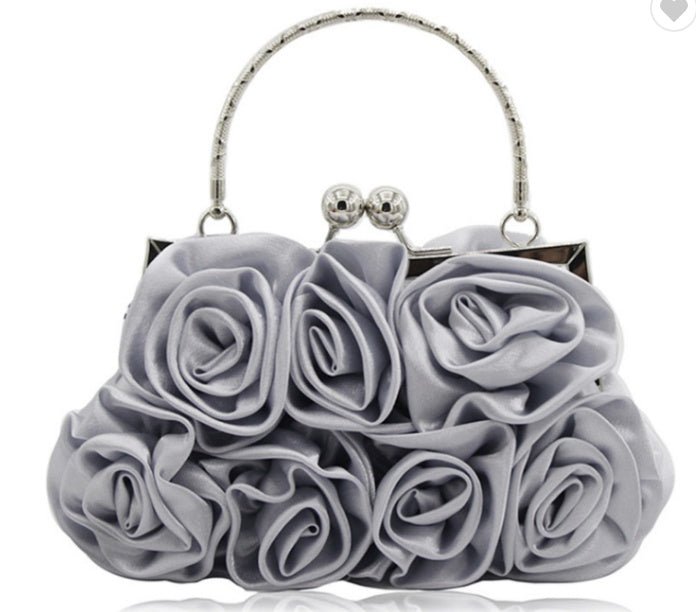 Satin Flower Evening Bag with Lock Closure by CJ | 0 from Luxe Lane | SKU: CJNS119314001AZ | Barcode:  | Options: Black | Satin Flower Evening Bag with Lock Closure
