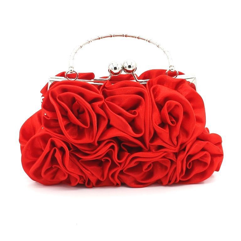 Satin Flower Evening Bag with Lock Closure by CJ | 0 from Luxe Lane | SKU: CJNS119314002BY | Barcode:  | Options: Red | Satin Flower Evening Bag with Lock Closure