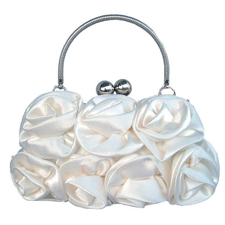 Satin Flower Evening Bag with Lock Closure by CJ | 0 from Luxe Lane | SKU: CJNS119314003CX | Barcode:  | Options: White | Satin Flower Evening Bag with Lock Closure