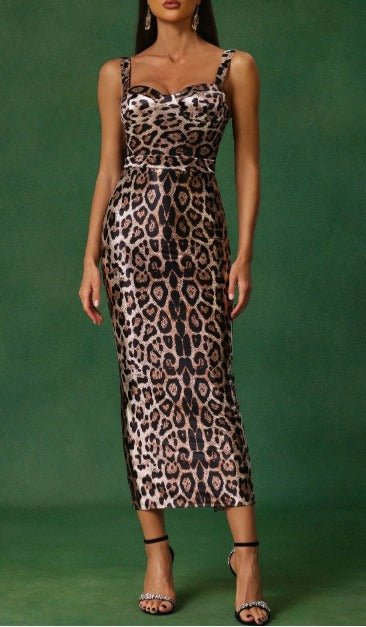 Savara Leopard Print Halter Maxi Dress by Luxe Lane | from Luxe Lane | SKU:  | Barcode:  | Options: S | Savara Leopard Print Halter Maxi Dress