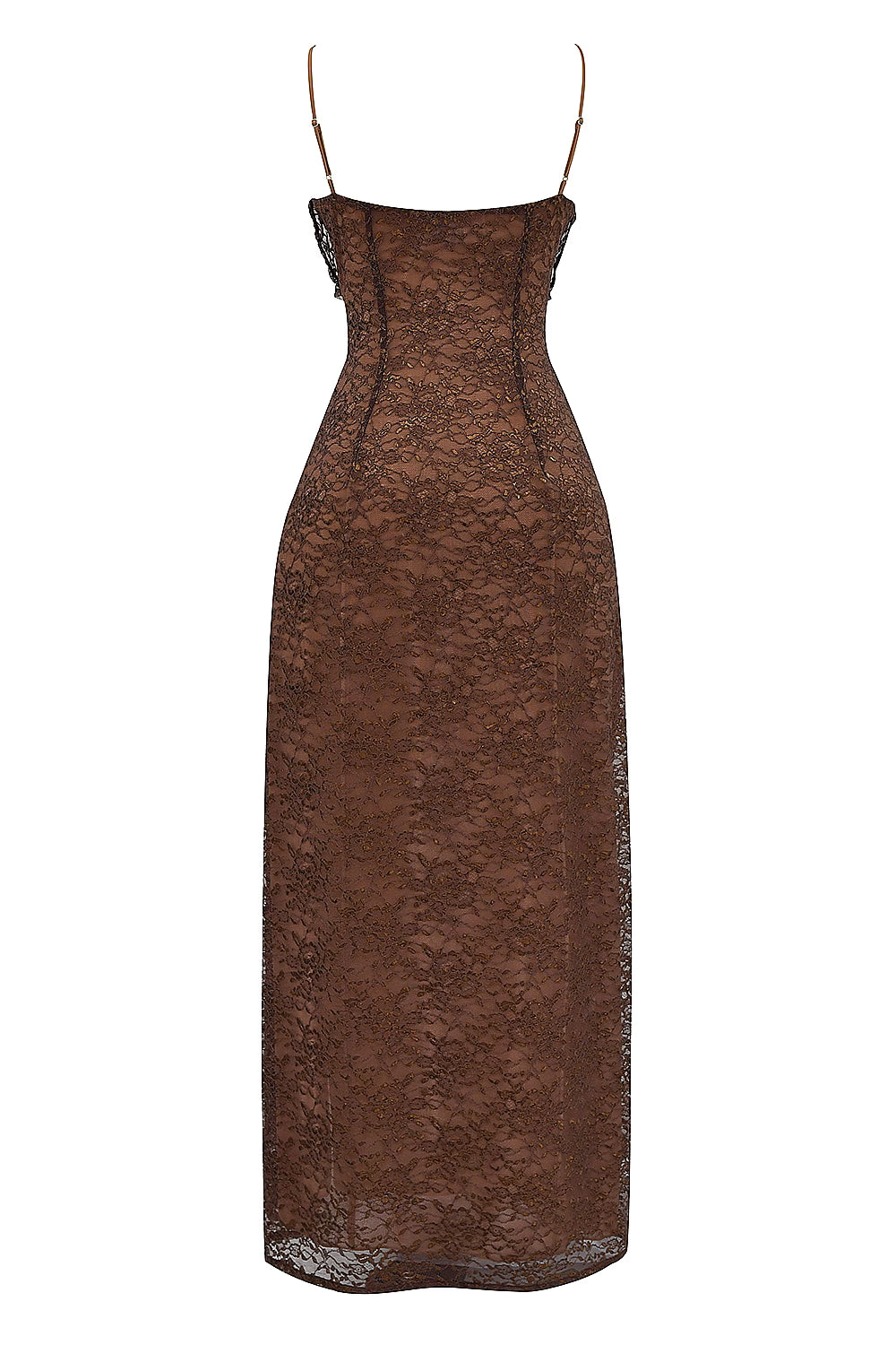 Lace Ruffled Deep V Evening Dress