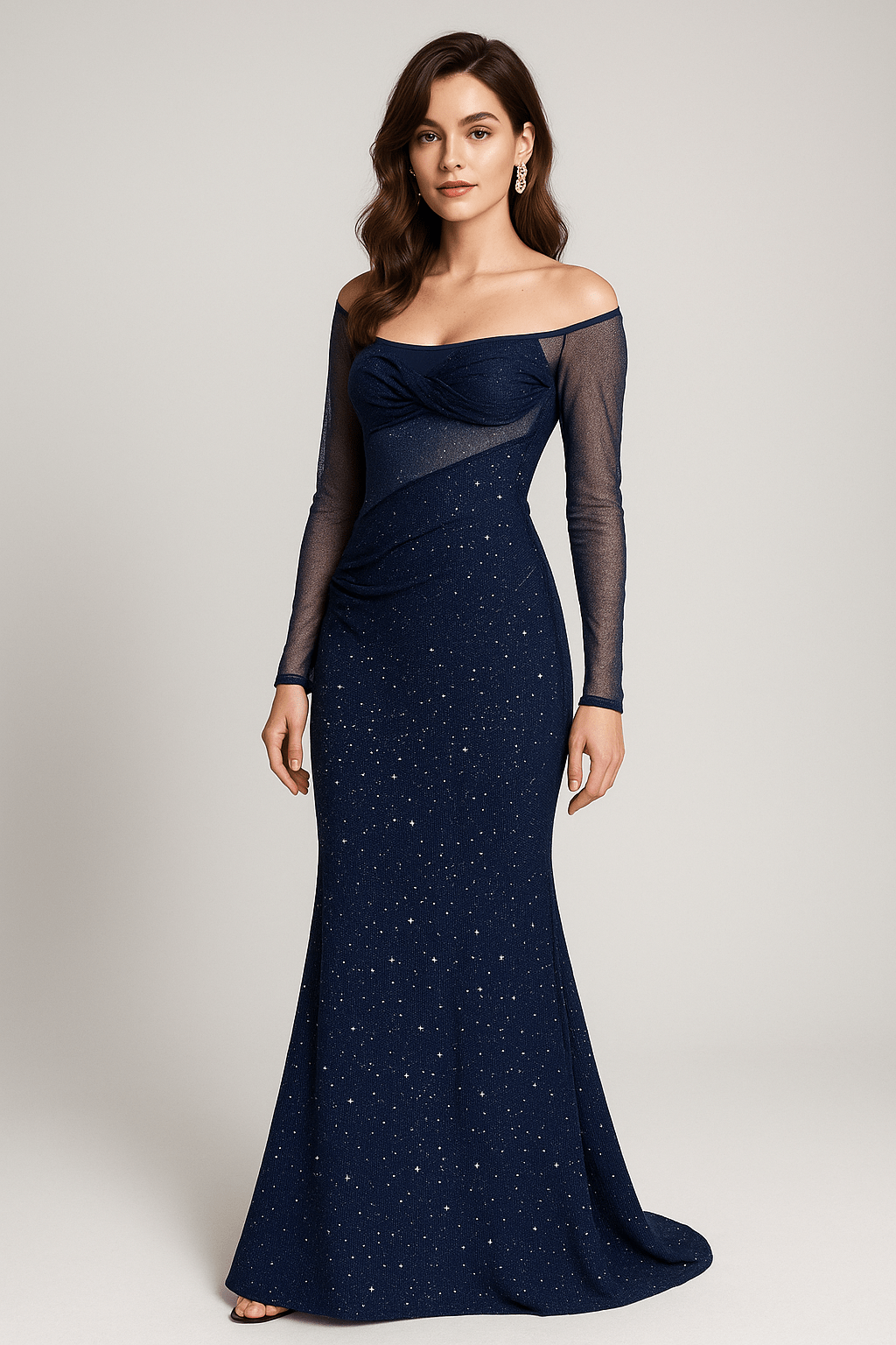 Scarlett Mesh Rhinestone Fishtail Gown by Luxe Lane | from Luxe Lane | SKU:  | Barcode:  | Options: Wine red XS | Scarlett Mesh Rhinestone Fishtail Gown