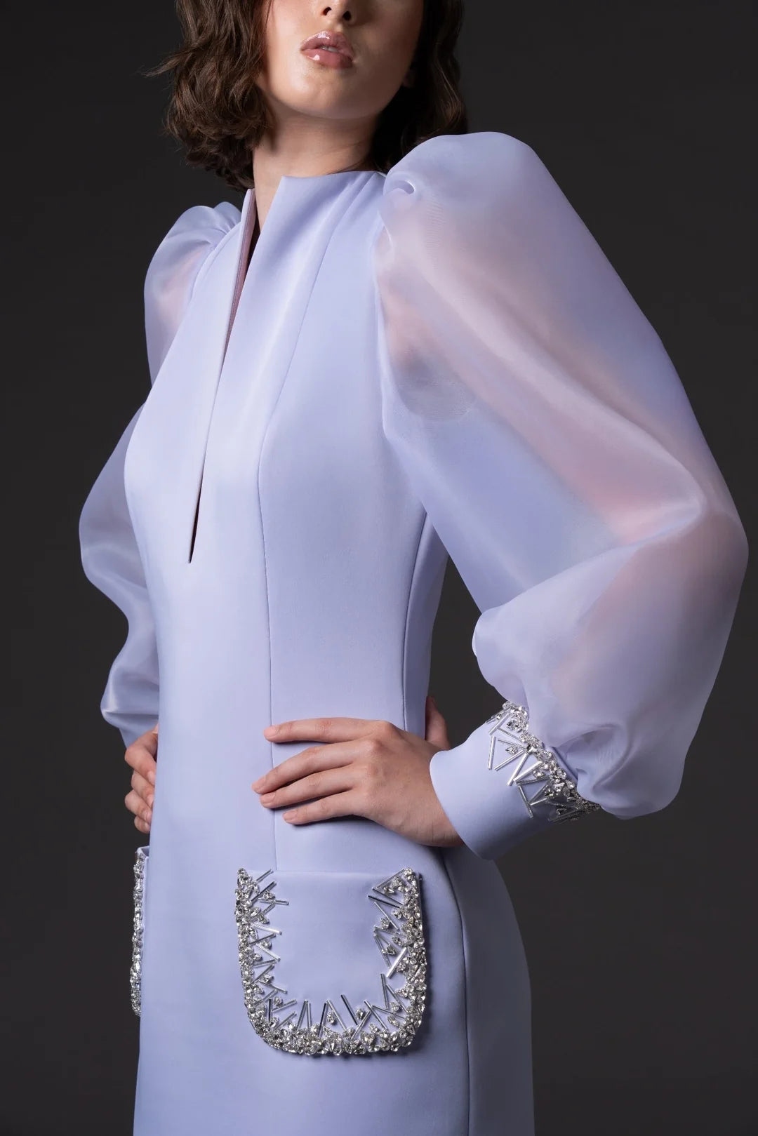 Lavender Crystal Embroidered Maxi Gown