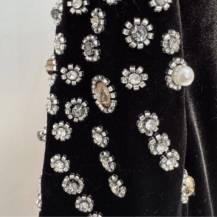 Seliora Velvet Rhinestone Mermaid Gown by luxe lane| mermaid gown from Luxe Lane | SKU: W11398-1 | Barcode:  | Options: Black S | Luxury Black Velvet Rhinestone Long Dress Women 2025 High Neck Slim Fit Mermaid Gown Full Sleeve Formal Maxi Evening Dresses