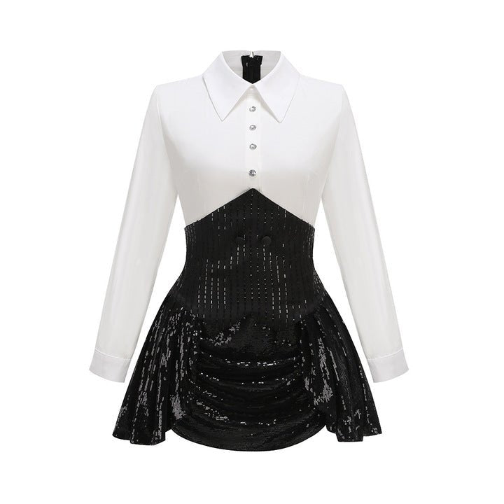 Sequin Blazer and Ruffle Skirt Set by Shine | from Luxe Lane | SKU: -1 | Barcode:  | Options: Black S(6) | 2025 Trending Women's Clothing Black Sequin Blazer Set Women's White Shirt Corset Top Ruffle Skirt 2 Piece Skirt Suit Set