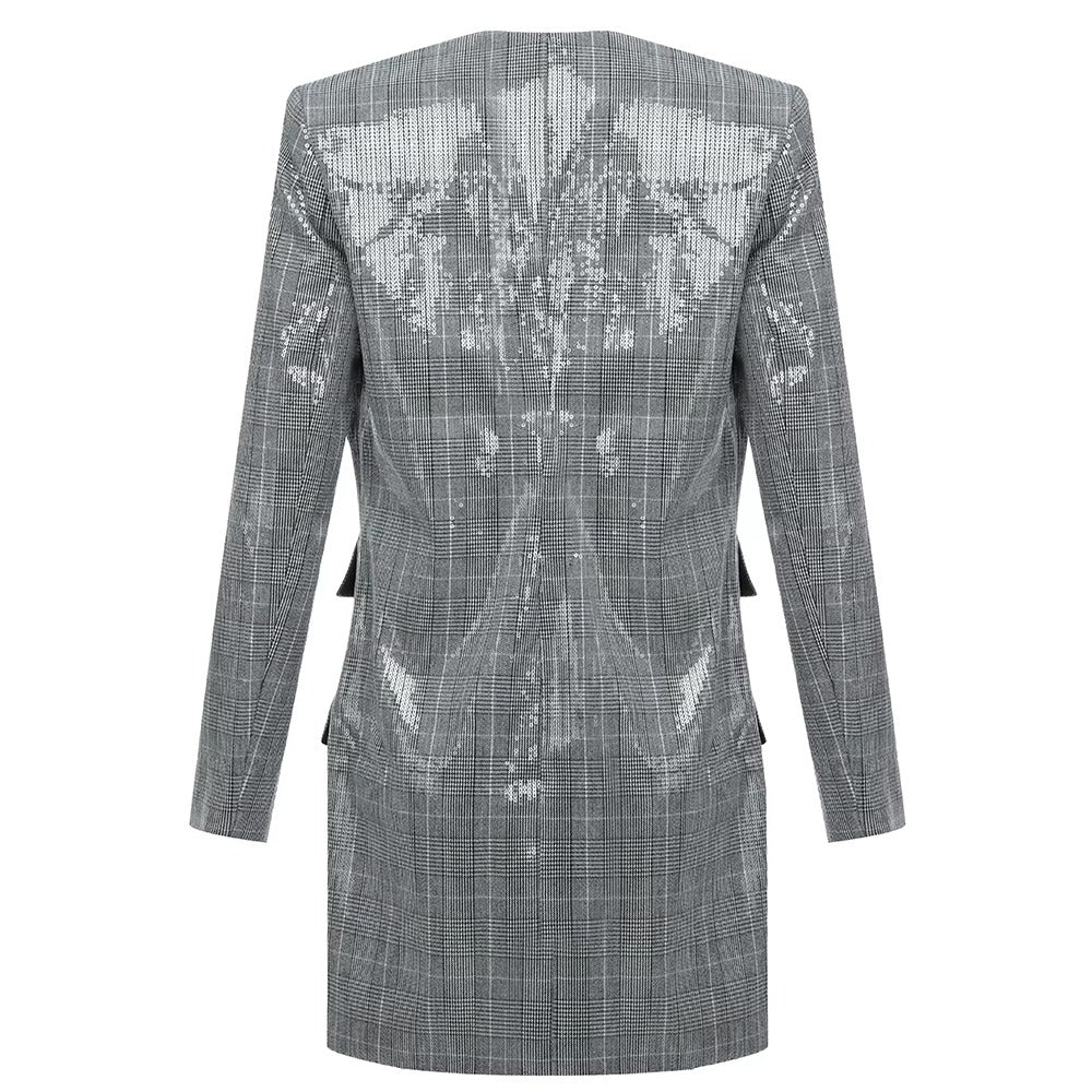 Sequin Deep V Blazer Dress by Luxe Lane | Blazer from Luxe Lane | SKU: -1 | Barcode:  | Options: Silver XS(4) | Sequin Deep V Blazer Dress