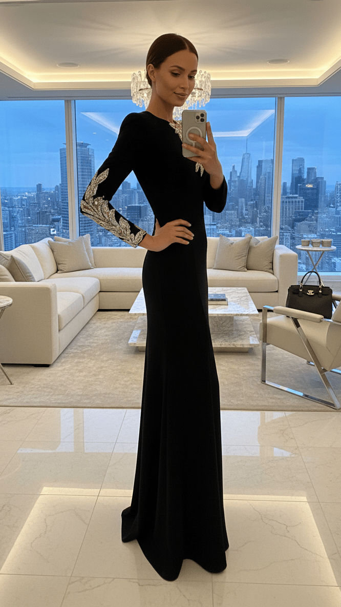 Sequin Embroidered Long Sleeve Maxi GownParty dressesBlackS(6)Luxe Lane