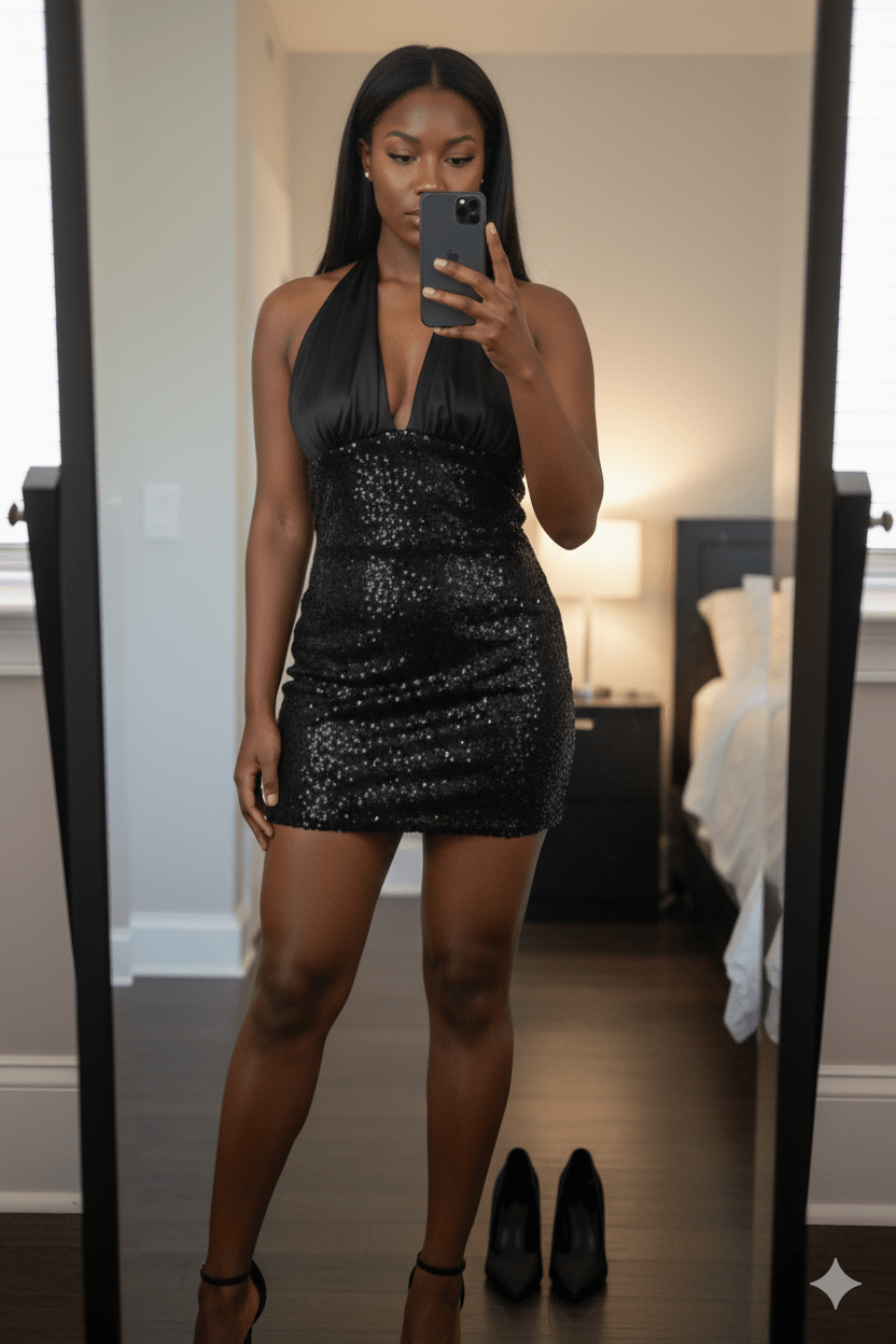 Sequin Halter Deep V Bodycon Mini DressClub DressesBlackXS(4)blackLuxe Lane