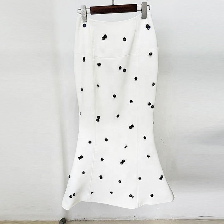 Sequin Polka Dot Blazer & Maxi Skirt Set by Luxe Lane | Skirts Suits from Luxe Lane | SKU: -1 | Barcode:  | Options: Black white S(6) | Fashion Designer Clothes Famous Brands Women 2 Piece Sets Black and White Sequin Polka Dot Blazer Maxi Skirt Two Piece Set