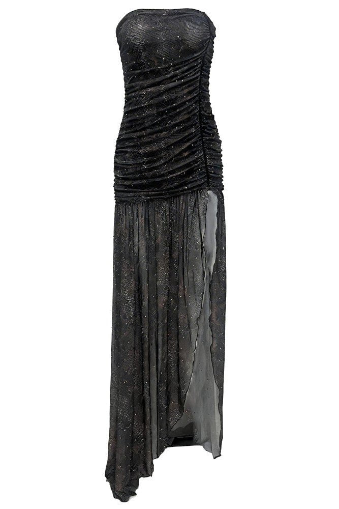 Sequin Ruched Slit Maxi DressParty DressesBlackS(2)blackLuxe Lane