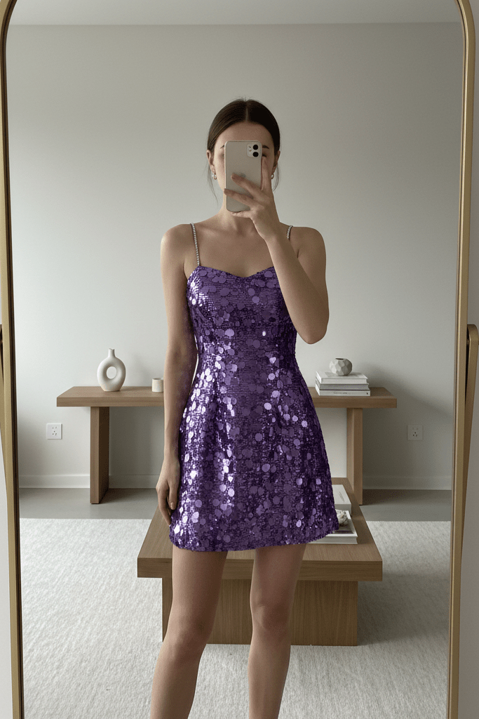 Sequin Spaghetti Strap Bodycon Mini Party Dress+Club DressesPinkS(6)Luxe Lane