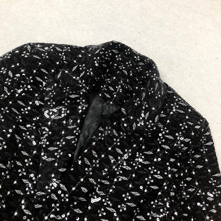 Sequin Velvet Blazer and Pant Set by Shine | Blazer from Luxe Lane | SKU: HB9136-1 | Barcode:  | Options: Black XS(4) | Formal Ladies Tuxedo and Pant 2 Piece Set for Office Wear Sequin Welvet Woman blazer Set